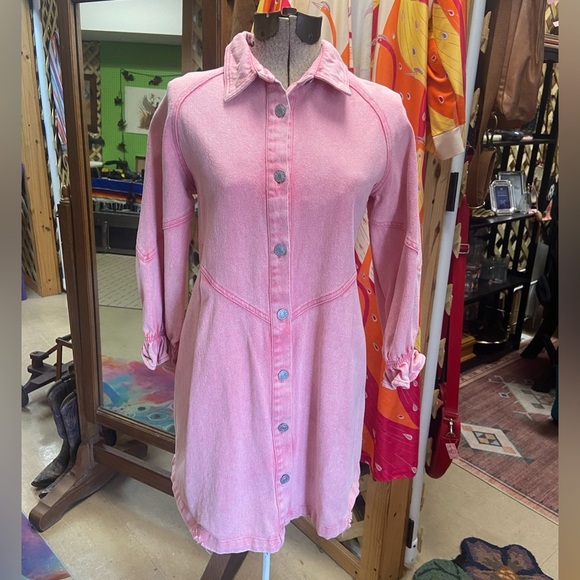 Pink Denim Button-Up Shirt - Picture 1 of 5